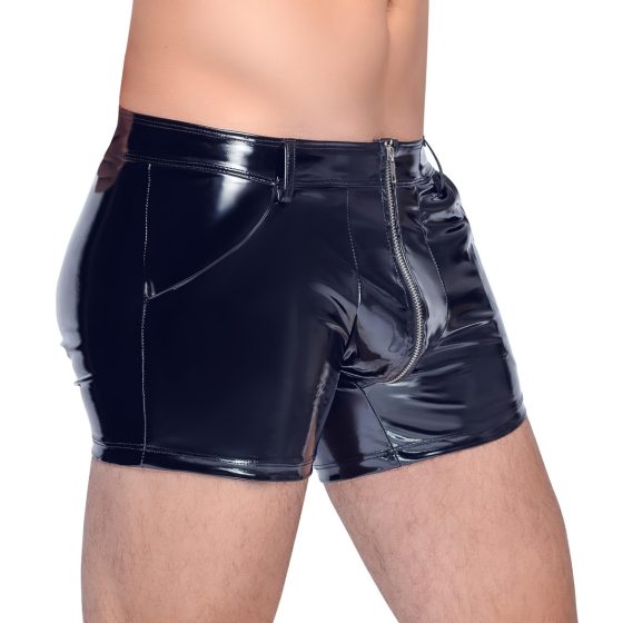 Black Level - Men's Shorts with Side Pockets (Black, Patent Leather)