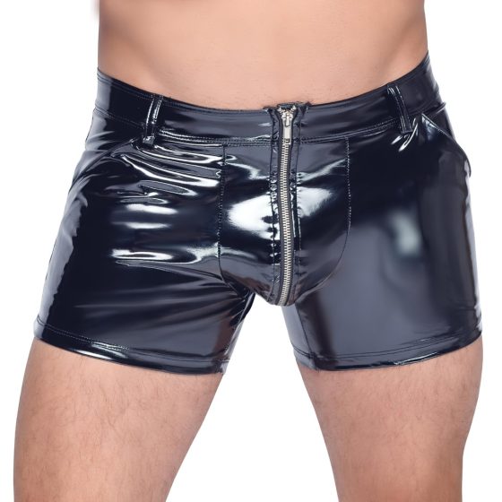 Black Level - Men's Vinyl Shorts with Side Pockets (Black)