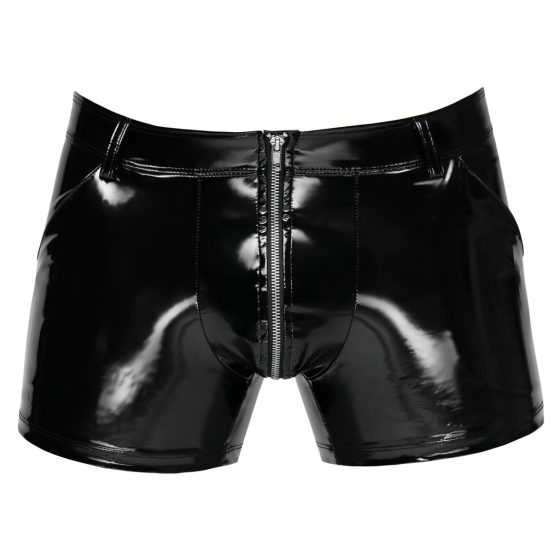 Black Level - Men's Vinyl Shorts with Side Pockets (Black)