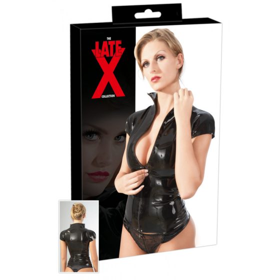 Latex zip-front, short-sleeve top (black)