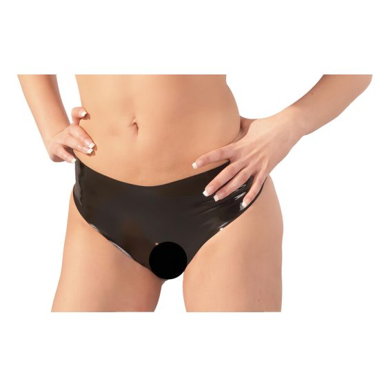 Latex open-crotch women's panties - black (S-L)