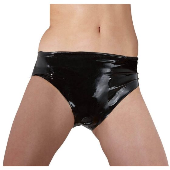 Latex Women's Underwear with Internal Dildo (Black)