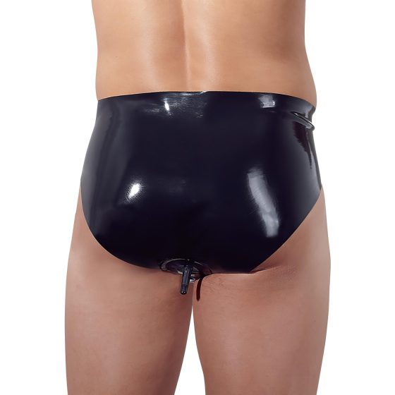 Latex Men's Briefs with Internal Tapered Anal Dildo (Black)