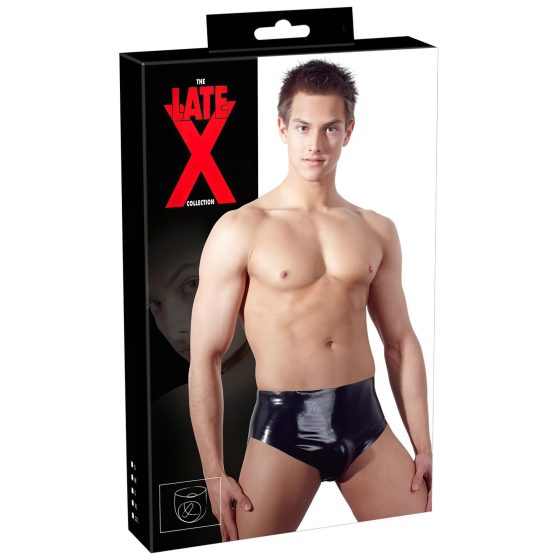 Latex Men's Briefs with Internal Tapered Anal Dildo (Black)