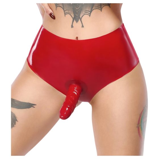 LATEX - realistic dildo with lower part (red)