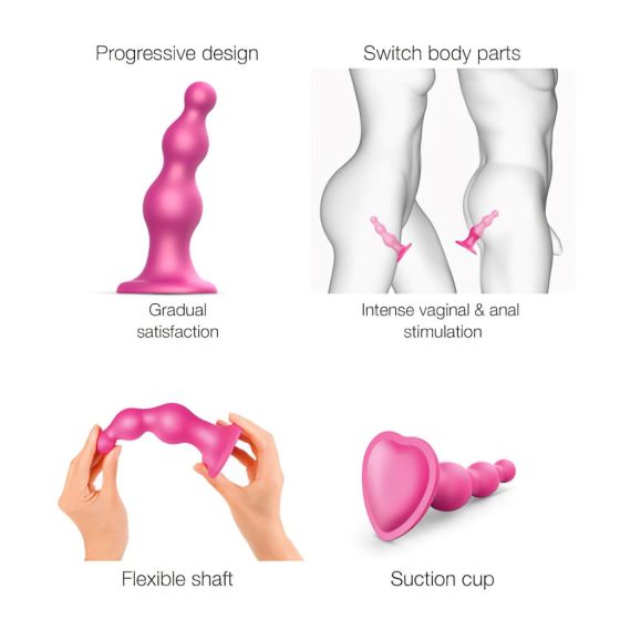 Strap-on-me Beads M - beaded, flared-base dildo (pink)