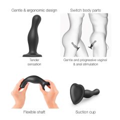 Strap-on-me Curvy Small - Wavy, Suction Cup Dildo (Black)