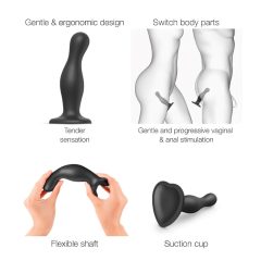 Strap-on-me Curvy M - Wavy, Suction Cup Dildo (Black)