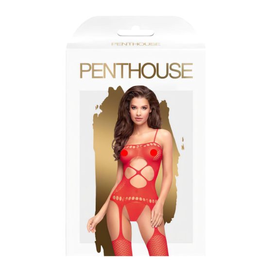 Penthouse Hot Nightfall - Zigzag, Open Fishnet Set (Red)