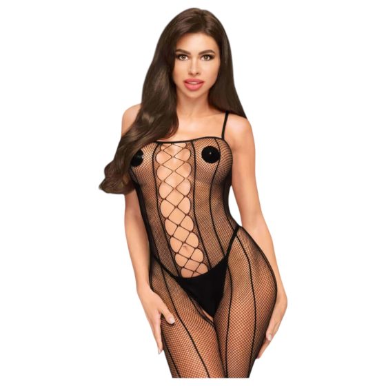 Penthouse Lusciously Striped Open Bodysuit (Black)