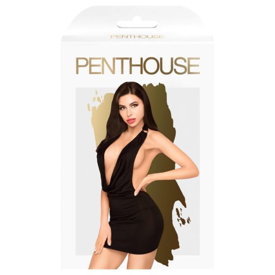 Penthouse Heart Rob - Deep V-neck Dress and Thong (Black)