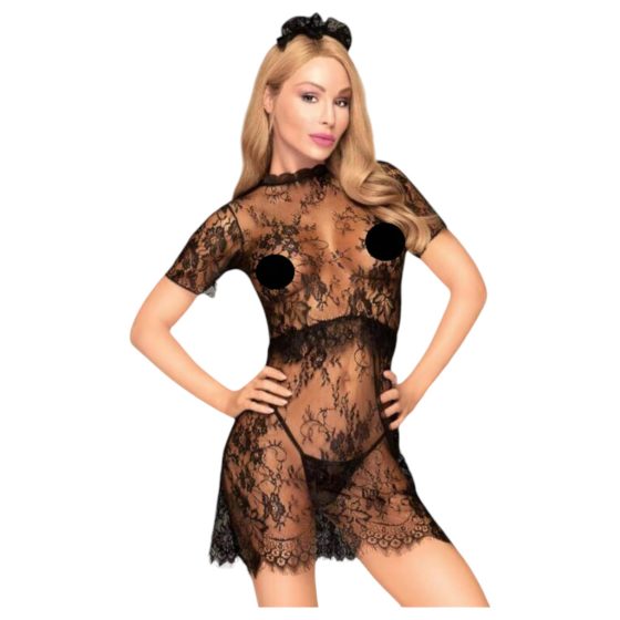 Penthouse Poison Cookie - Lace Dress, Thong, and Hair Accessory (Black)