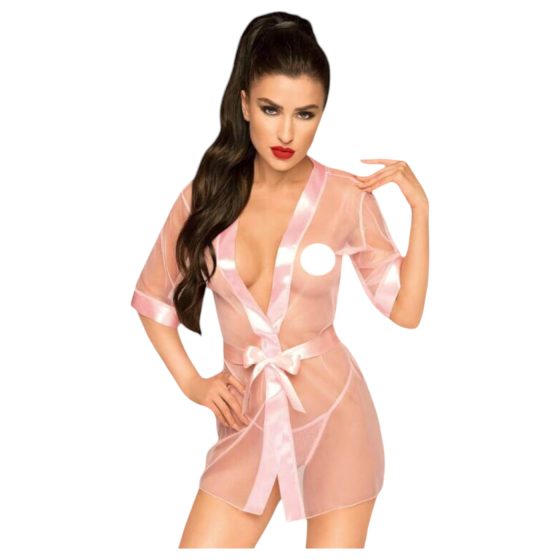 Penthouse Midnight Mirage - Satin Robe and Thong (Pink)