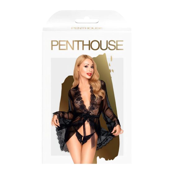 Penthouse Hypthotic Power - Lace Short Robe and Thong (Black)