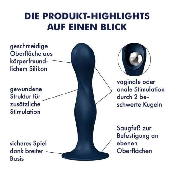 Satisfyer Double Ball-R - Weighted Dildo with Suction Base (Dark Blue)