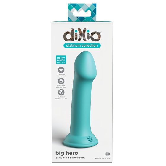 Dillio Big Hero - Suction Cup Silicone Dildo (17cm) - Turquoise