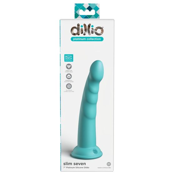 Dillio Slim Seven - Suction Cup Stimulating Dildo (20cm) - Turquoise