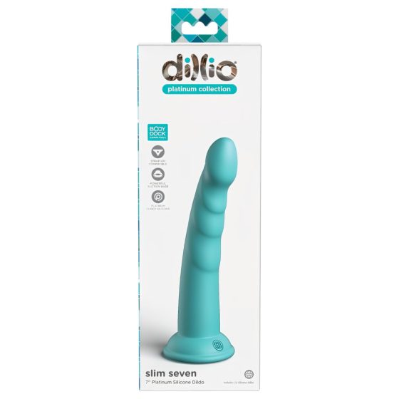 Dillio Slim Seven - Suction Cup Stimulating Dildo (20cm) - Turquoise