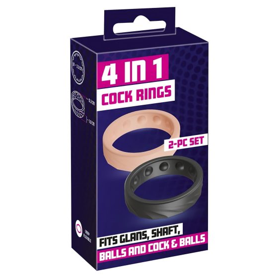 You2Toys 4in1 - Penis and Ball Ring Set - 2 Piece (Natural-Black)