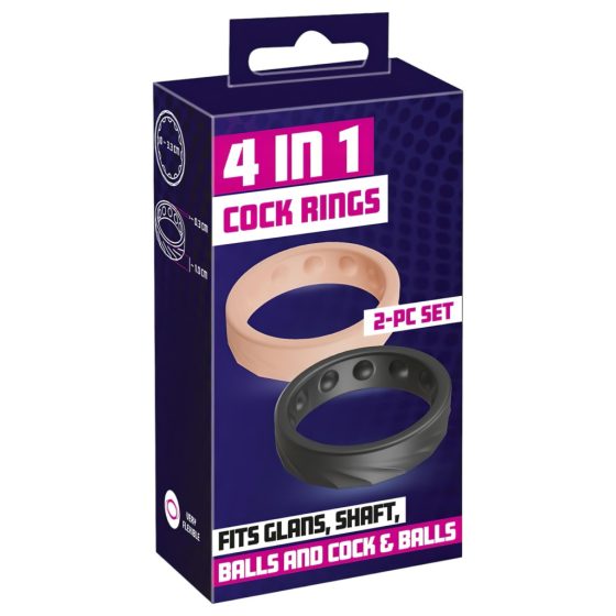 You2Toys 4in1 - Penis and Ball Ring Set - 2 Piece (Natural-Black)