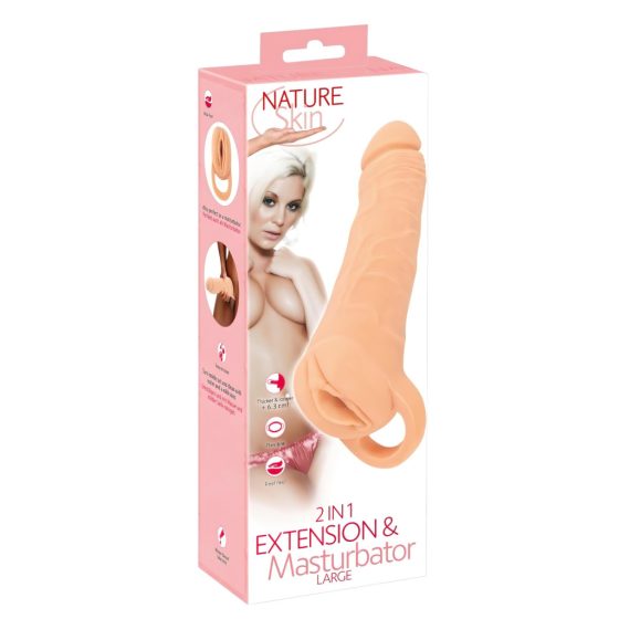 Nature Skin - 2 in 1 Fake Vagina and Penis Sleeve - 9 Inches (Natural)