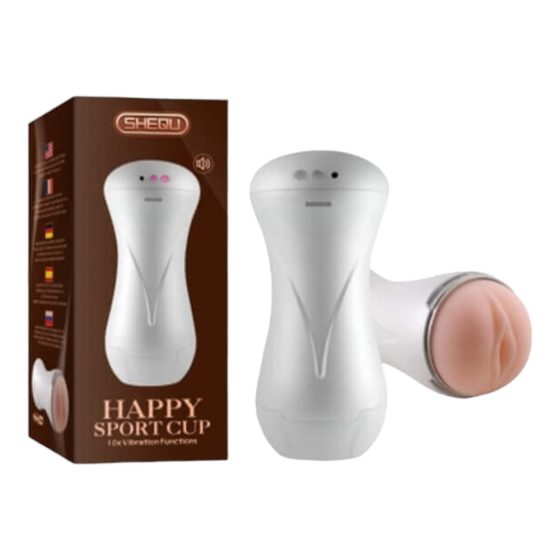 Lonely Happy - Battery Operated Moaning Vibrating Fake Vagina (White-Natural)