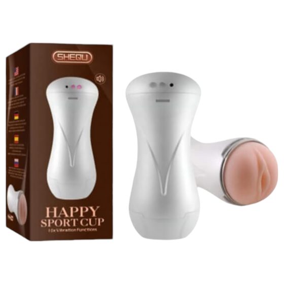 Lonely Happy - Battery Operated Moaning Vibrating Fake Vagina (White-Natural)