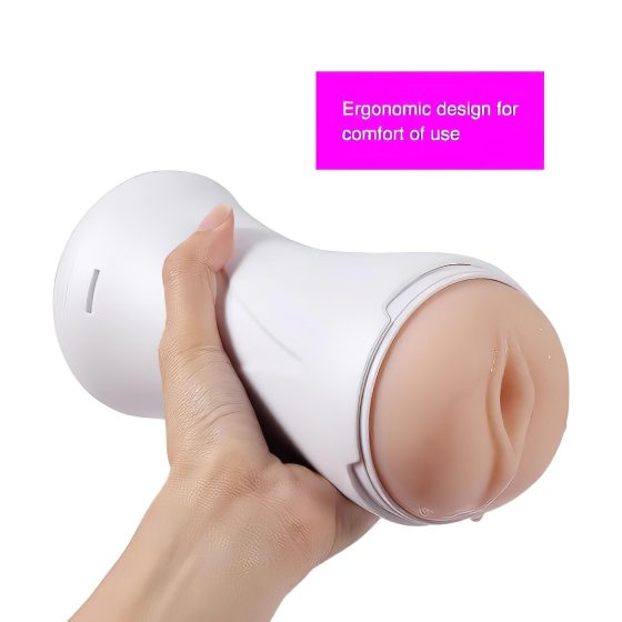 Lonely Happy - Battery Operated Moaning Vibrating Fake Vagina (White-Natural)