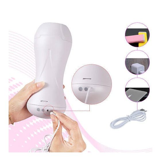 Lonely Happy - Battery Operated Moaning Vibrating Fake Vagina (White-Natural)