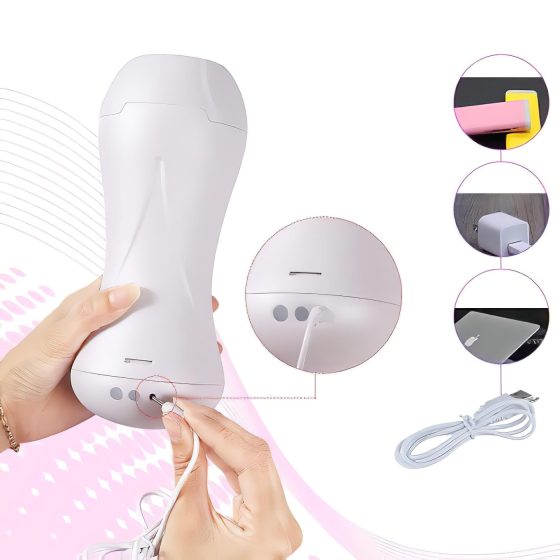 Lonely Happy - Battery Operated Moaning Vibrating Fake Vagina (White-Natural)