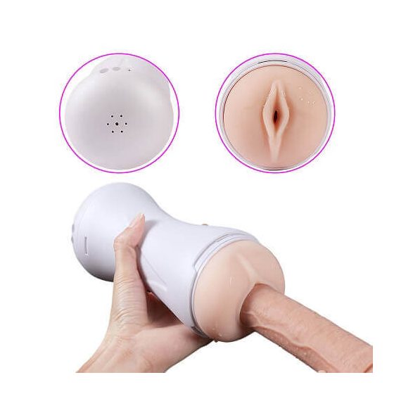 Lonely Happy - Battery Operated Moaning Vibrating Fake Vagina (White-Natural)