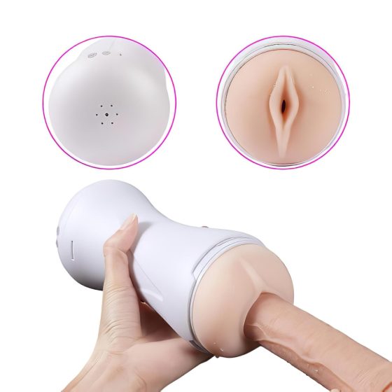 Lonely Happy - Battery Operated Moaning Vibrating Fake Vagina (White-Natural)