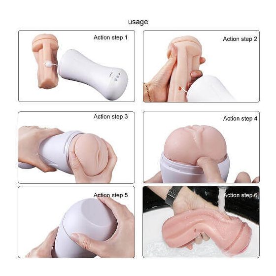 Lonely Happy - Battery Operated Moaning Vibrating Fake Vagina (White-Natural)