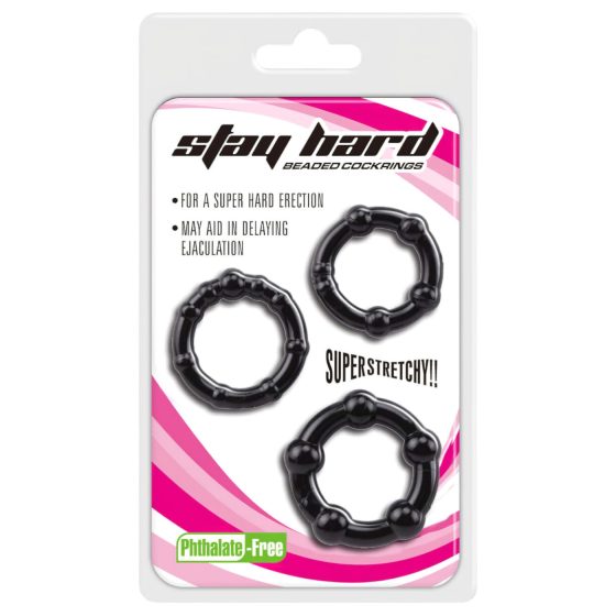 Lonely Stay Hard - Penis Ring Set - Black (3 Pieces)