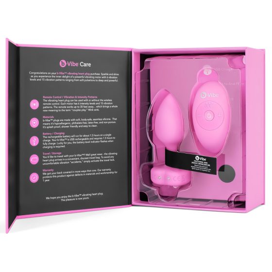 b-vibe heart - rechargeable, remote-controlled anal vibrator (pink)