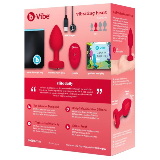 b-vibe heart - rechargeable, remote-controlled anal vibrator (red)