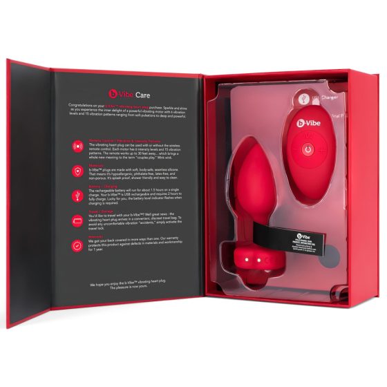 b-vibe heart - rechargeable, remote-controlled anal vibrator (red)