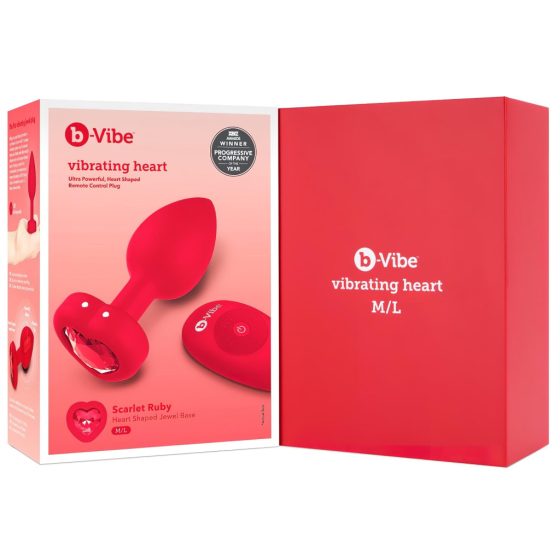 b-vibe heart - rechargeable, remote-controlled anal vibrator (red)