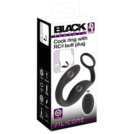 Black Velvets - Vibrating Cock Ring with Anal Plug (Black)