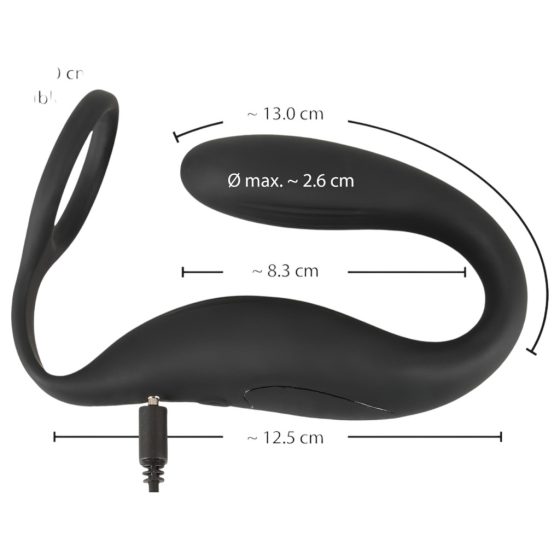 Black Velvets - Vibrating Cock Ring with Anal Plug (Black)