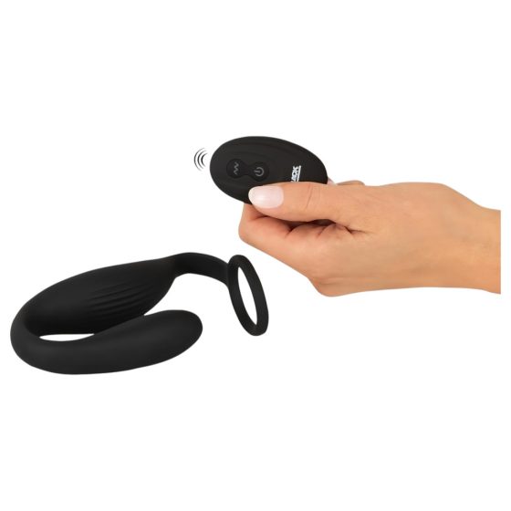 Black Velvets - Vibrating Cock Ring with Anal Plug (Black)