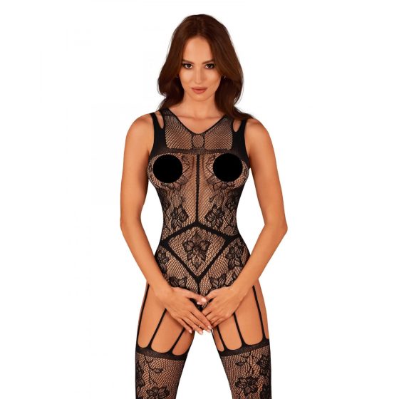 Obsessive - Floral Lace Bodysuit (Black) (S-L)