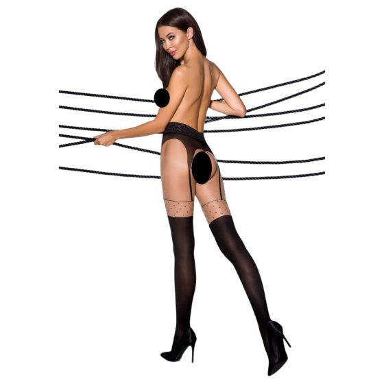 Passion Ti Open 003 - Suspender Effect Tights (Black)