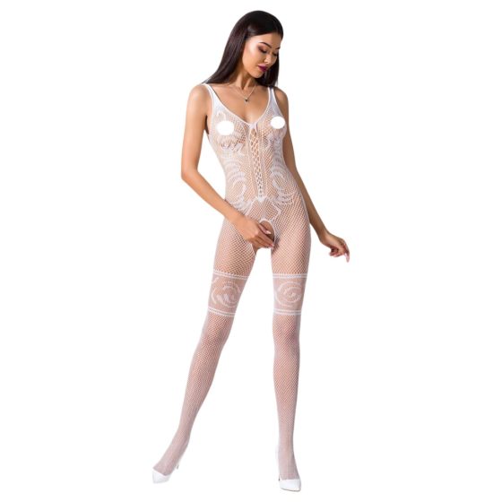 Passion BS069 - Decorated Open Mesh Bodysuit (White) - S-L