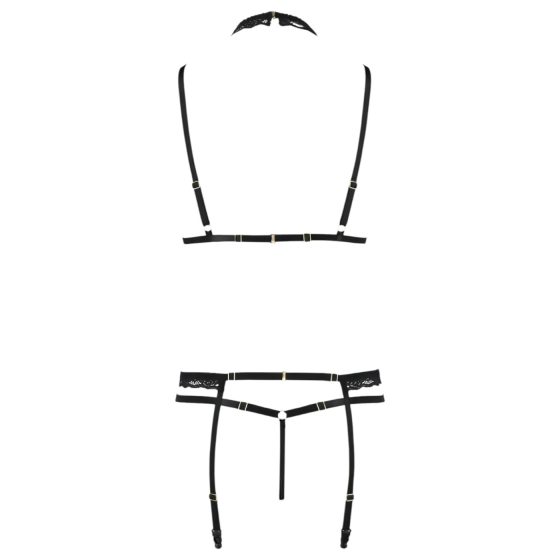 Passion Devil Shelly - lace body harness lingerie trio (black)