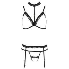   Passion Devil Shelly - lace body harness lingerie trio (black)