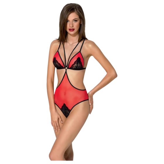 Peonia Passion - Side Cut Bodysuit (Red-Black)