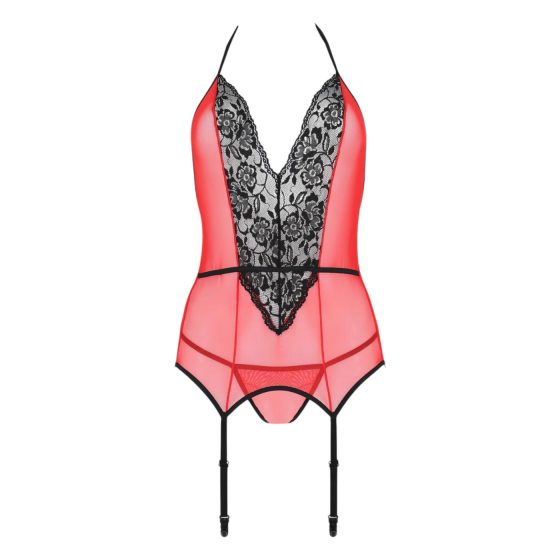 Passion Peony - Top and Thong (Red-Black)