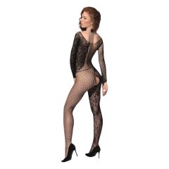 Passion BS107 - floral mesh bodystocking (black) - S-L