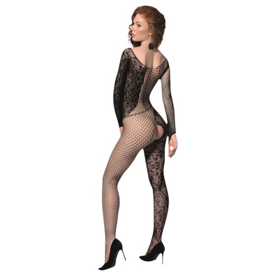 Passion BS107 - floral mesh bodystocking (black) - S-L